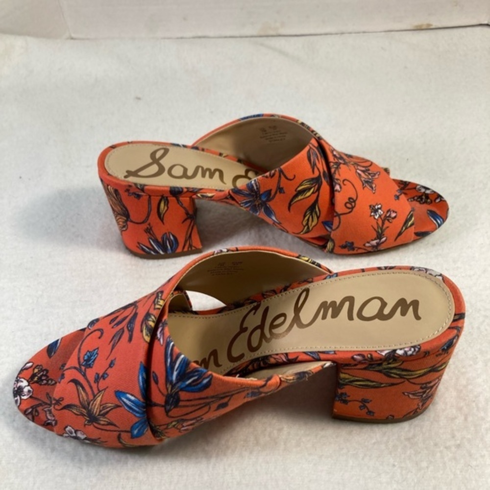 Sam Edelman Orange Floral Stanley Block Heel Sandals - Picture 6 of 9